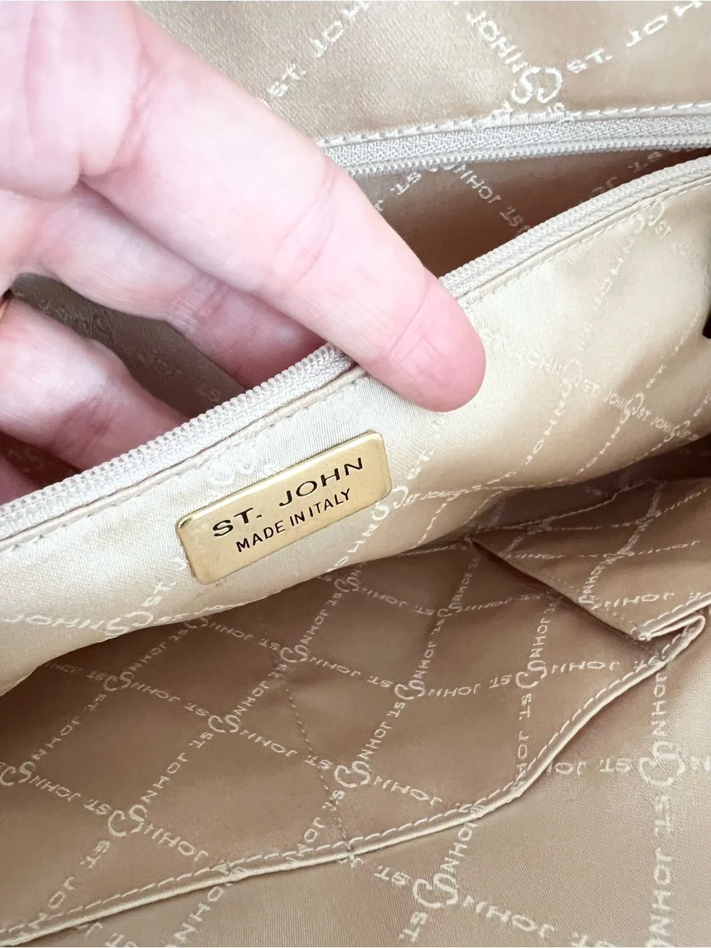 St. John vintage leather strap shoulder bag tote purse canvas house web fall